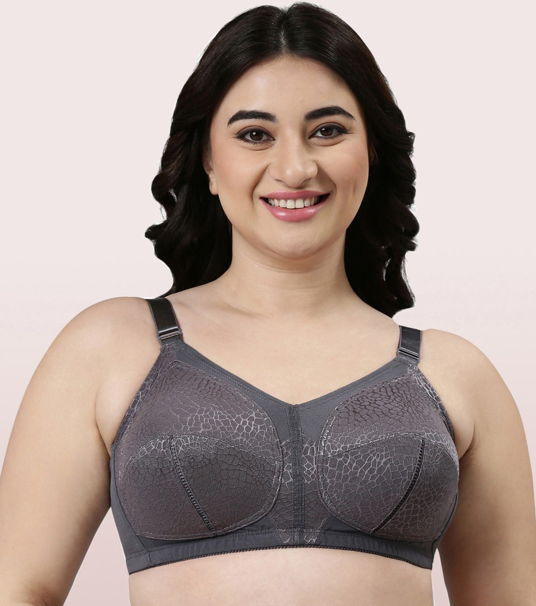 Enamor Body Transform F096 Ultimate Curve Support Bra for Women- Full Coverage, Non Padded and Wirefree - Ink Grey