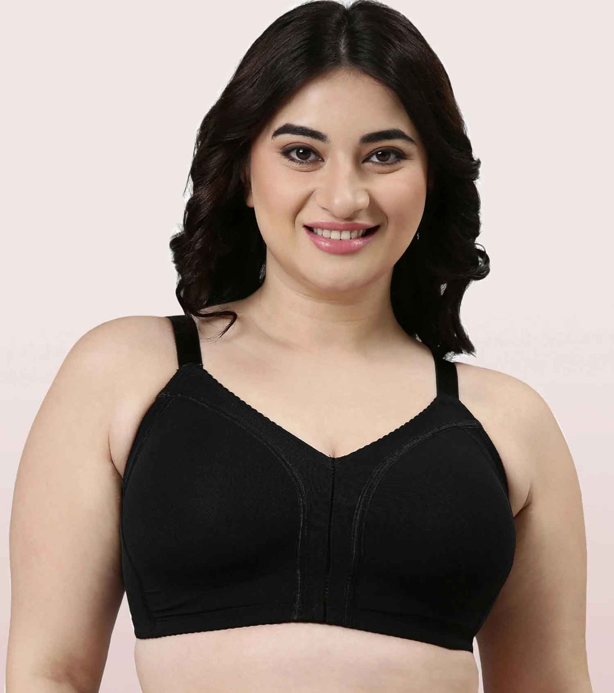 Enamor Smooth Contour Lift Bra For Women - M Shape Bra For Perfect Contour - Non-Padded, Non-Wired, Full Coverage Bra | F097 | Black