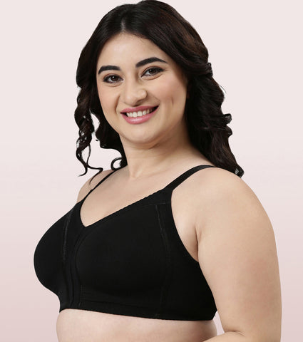 Enamor Smooth Contour Lift Bra For Women - M Shape Bra For Perfect Contour - Non-Padded, Non-Wired, Full Coverage Bra | F097 | Black