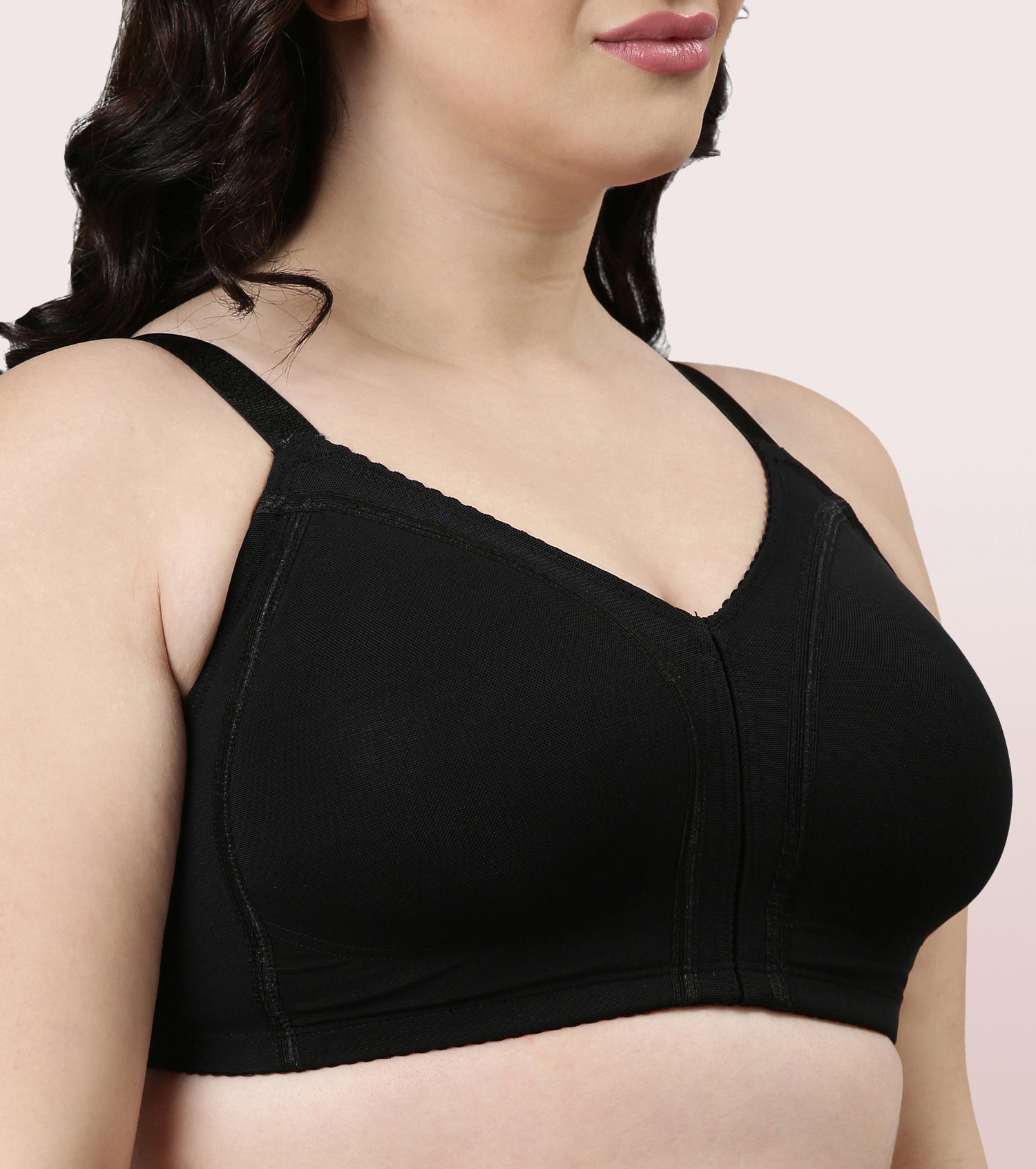 Enamor Smooth Contour Lift Bra For Women - M Shape Bra For Perfect Contour  - Non-Padded, Non-Wired, Full Coverage Bra | F097 | Black