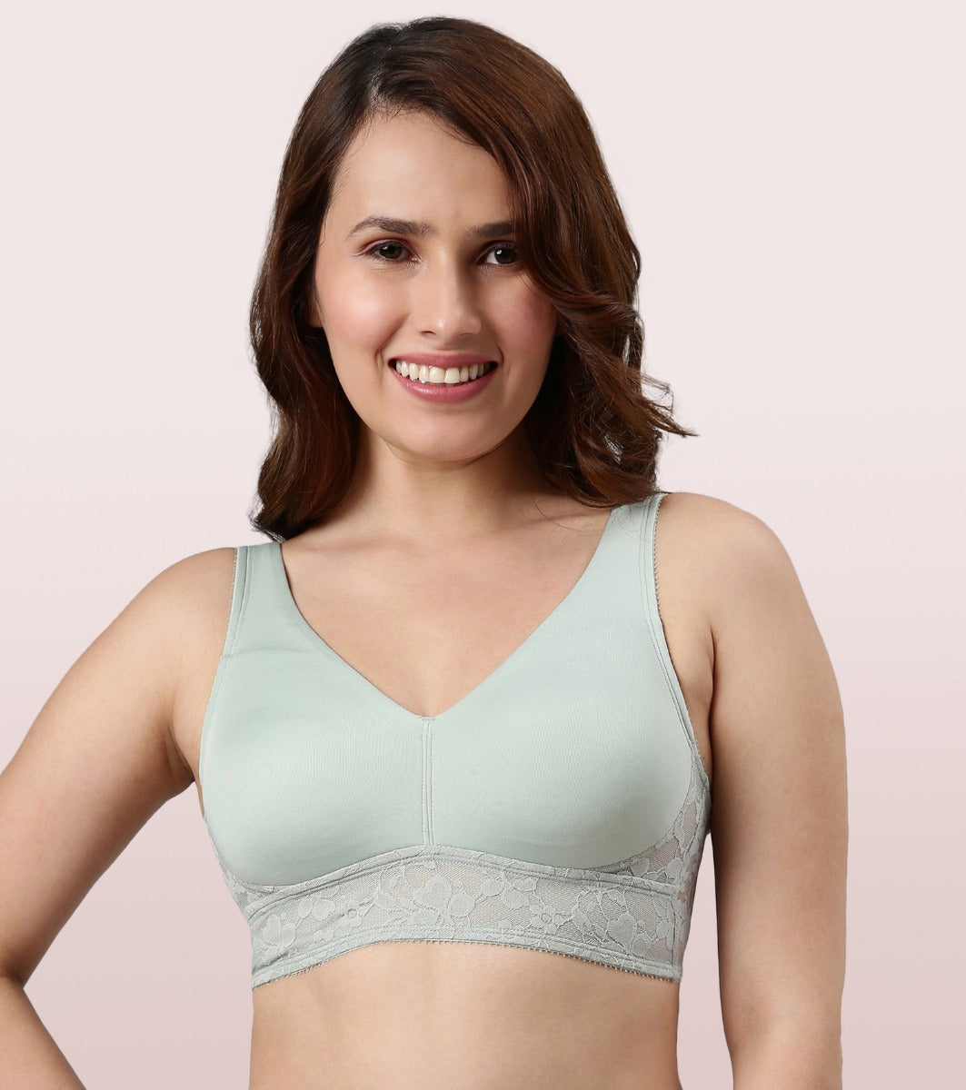Buy Enamor Womens F107-Padded Wirefree Full Coverage Cotton Plunge Lace  Back Bralette Online at Best Prices in India - JioMart.