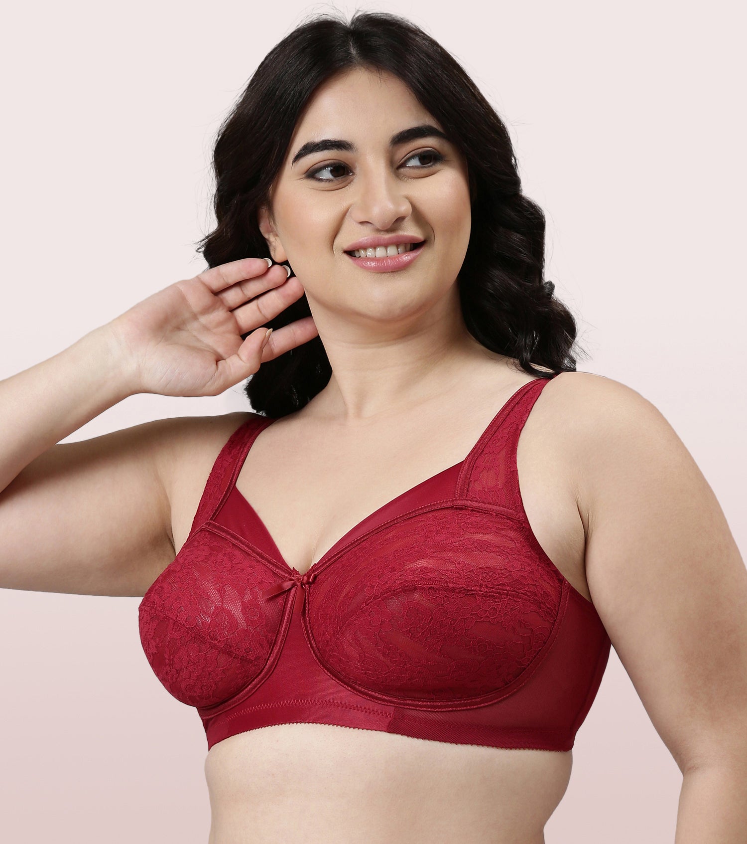 Enamor Full Support Classic Lace Lift Bra For Women - Non-Padded,  Non-Wired, High Coverage Bra With Top Panel Support | FB06 | Masai