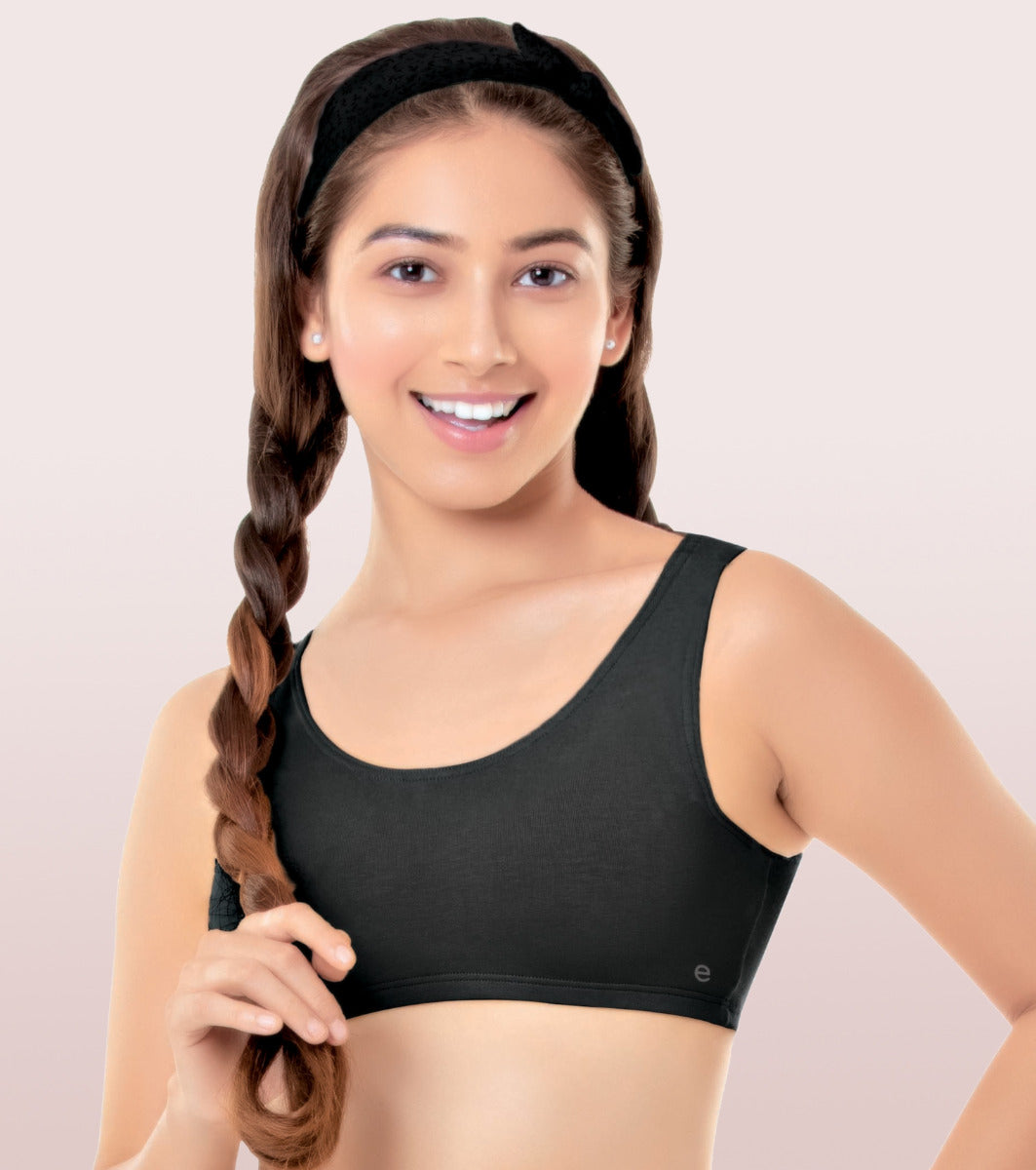 Enamor BB01 Easy Fit Stretch Cotton Beginners Bra with Antimicrobial Finish and Wide Straps - Black