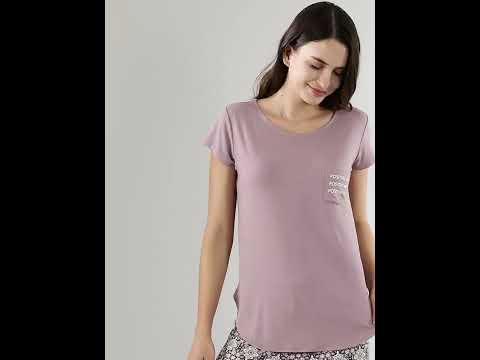 Essentials E301Home Lounge Tee | Soft & Drapey Graphic Printed Lounge Tee for Women