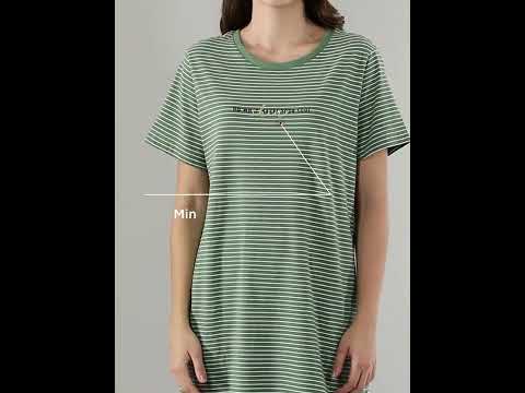 Enamor Essentials EA61 Tunic Tee - Striped | Short Sleeve Tunic Tee With Side Slit & Mindful Graphic