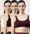 Enamor Low Impact Women's Cotton Everyday Sports Bra - All Day Comfort, Non Padded, Wirefree, High Coverage - SB06 (Black/White/Grapewine)