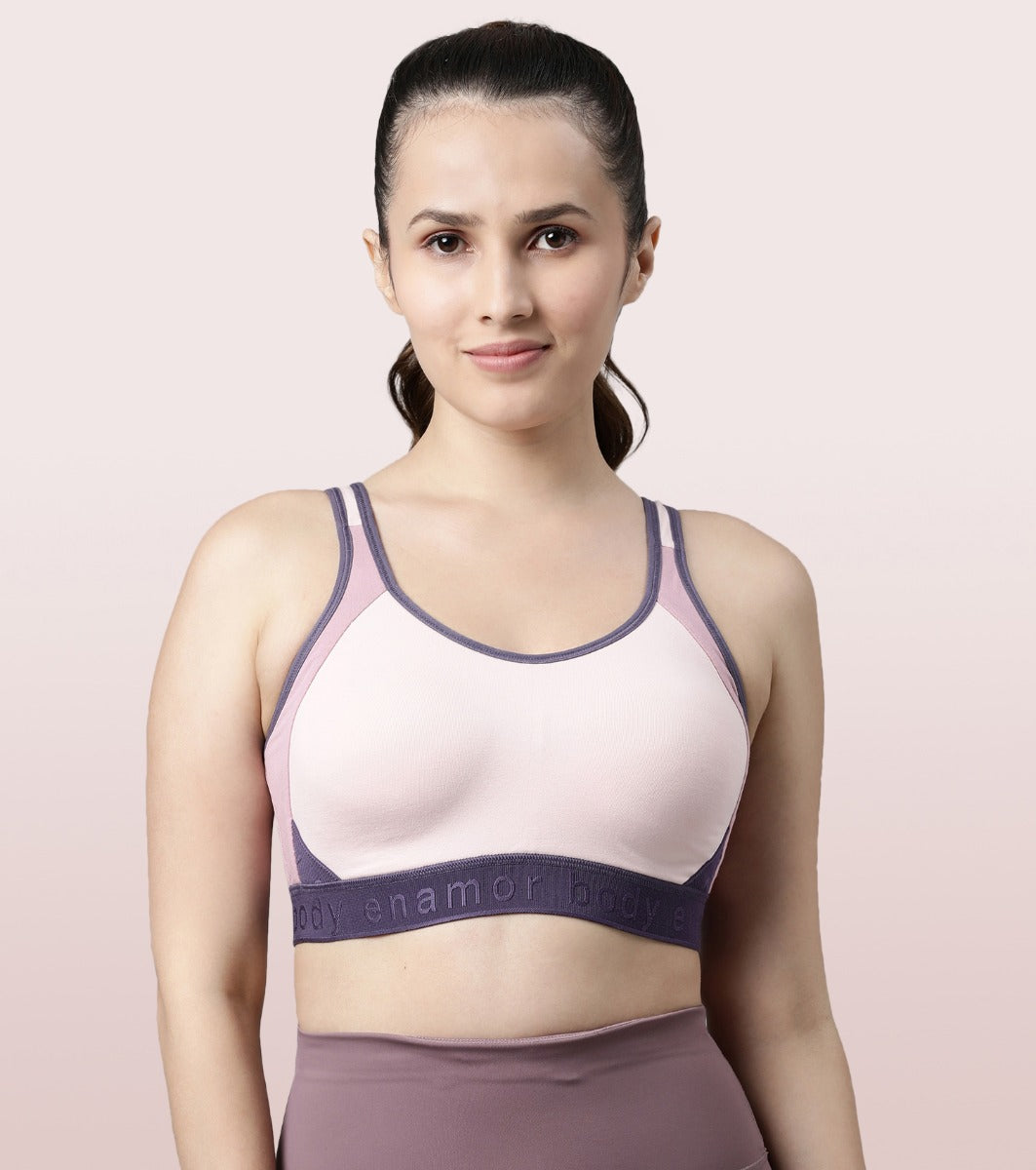 Enamor Agion SB28 Antimicrobial Side Shaper Active Sports Bra for Women - Non Padded, Wirefree and High Coverage - Parfait Pink