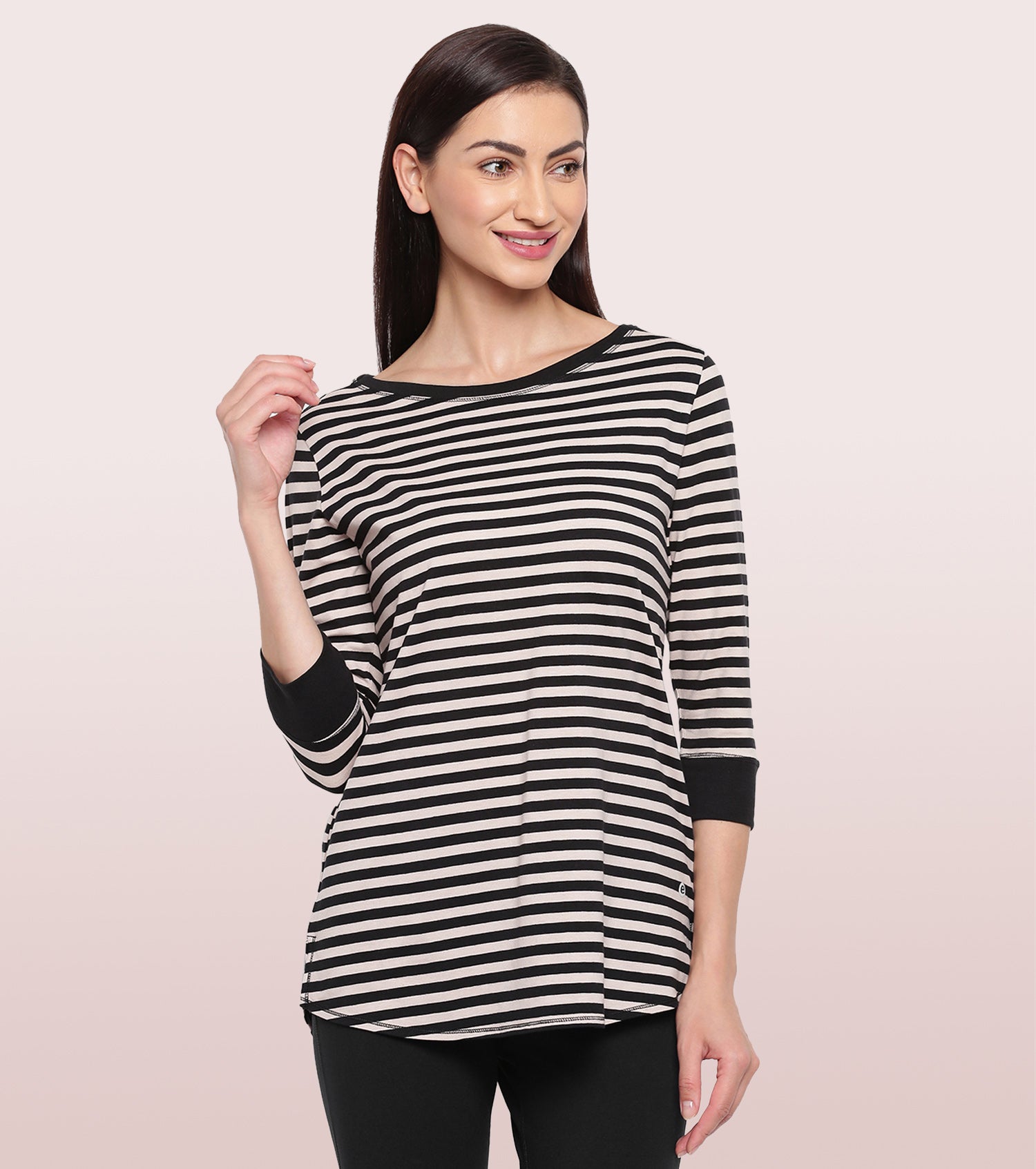 Long Tee – Striped | ¾ Sleeve Boat Neck Lounge Tee With Mindful Graphic